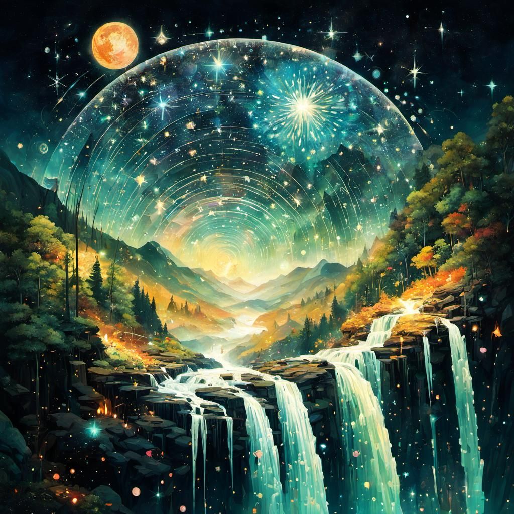 Magical Galaxy Waterfalls: A Surreal Starry Night