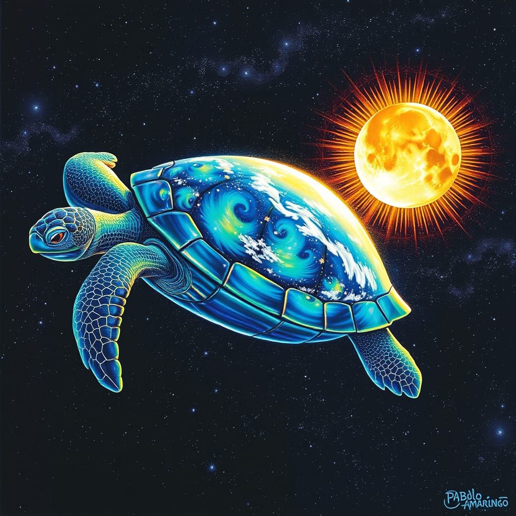Colossal Iridescent Turtle Illuminates the Cosmos