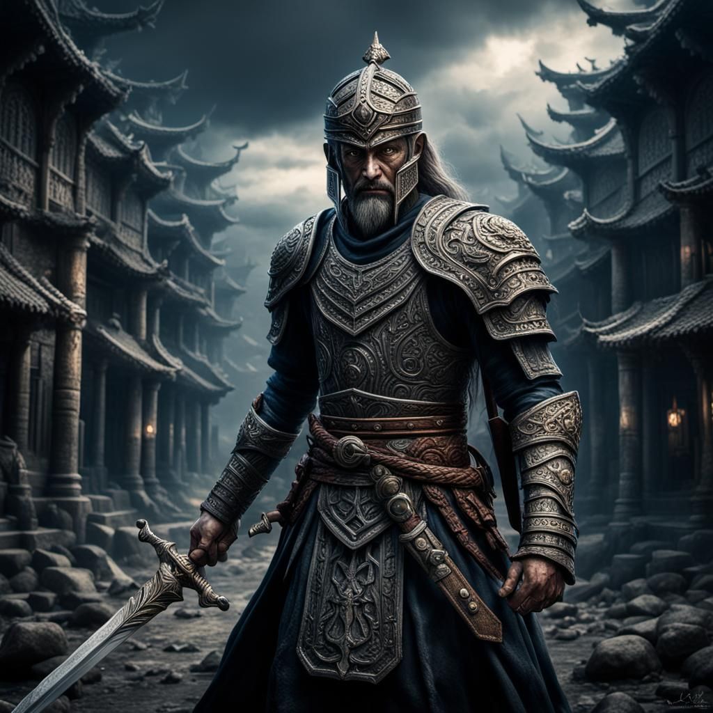Hyperrealistic Nephilim Mercenary with Sword