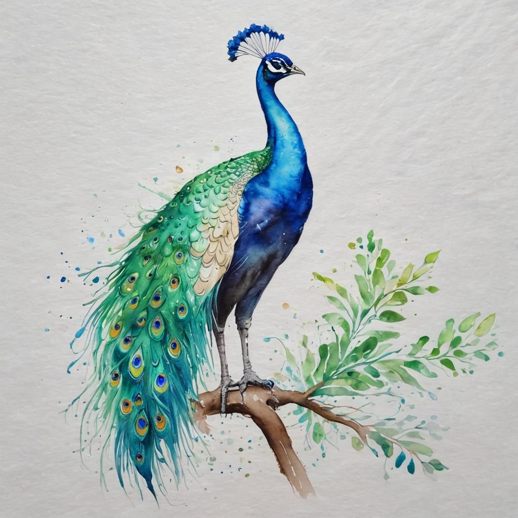 Elegant Peacock in Watercolor Style