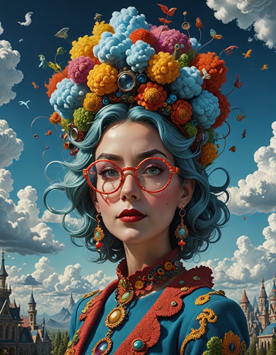 Whimsical Cloud Woman with Elaborate Glasses