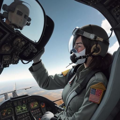 Female Pilot in Combat Mission Cockpit
