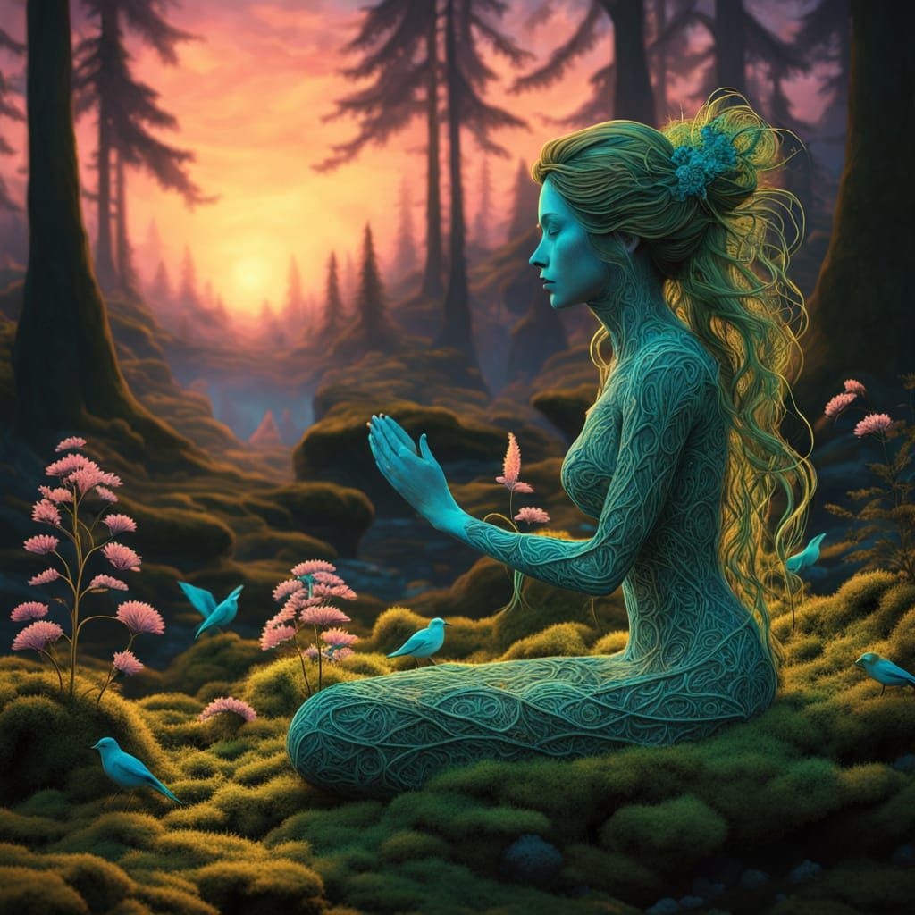 Ephemeral Land Art Sculpture with Woven Natural Materials