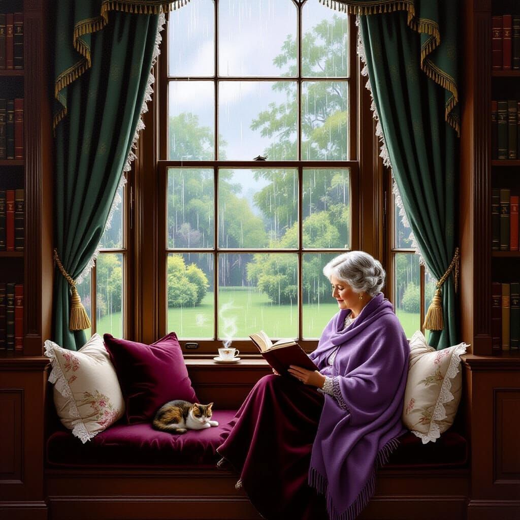 Victorian Window Seat on a Rainy Afternoon