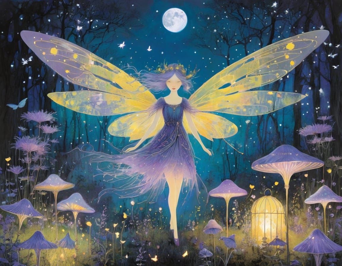 Enchanted Lavender Fairies Dance Under Neon Skies