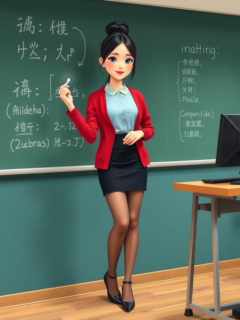 Chinese IT Lecturer in Realistic-Kawaii Style