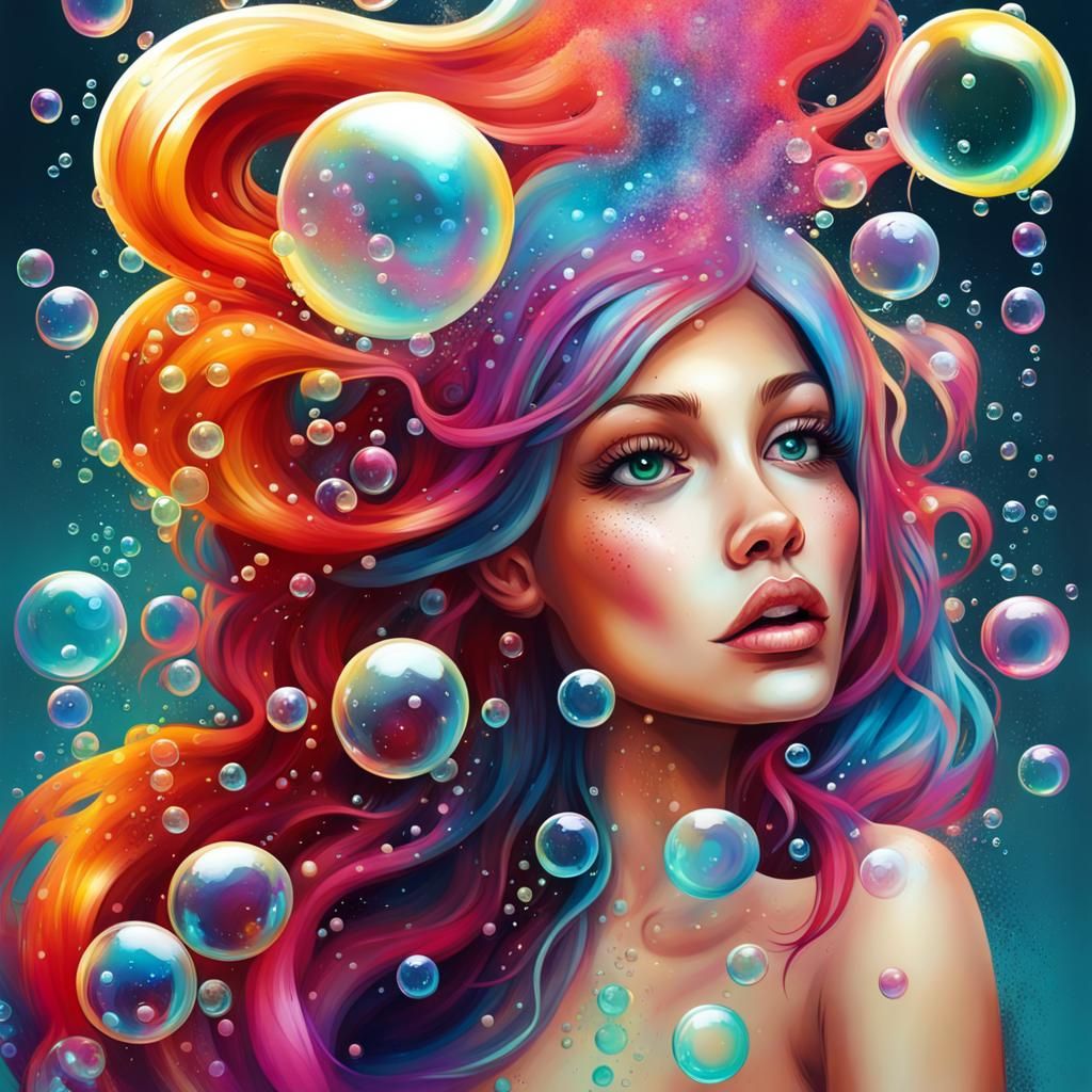 Magical Mermaid with Bubble Hair in Graffiti Art