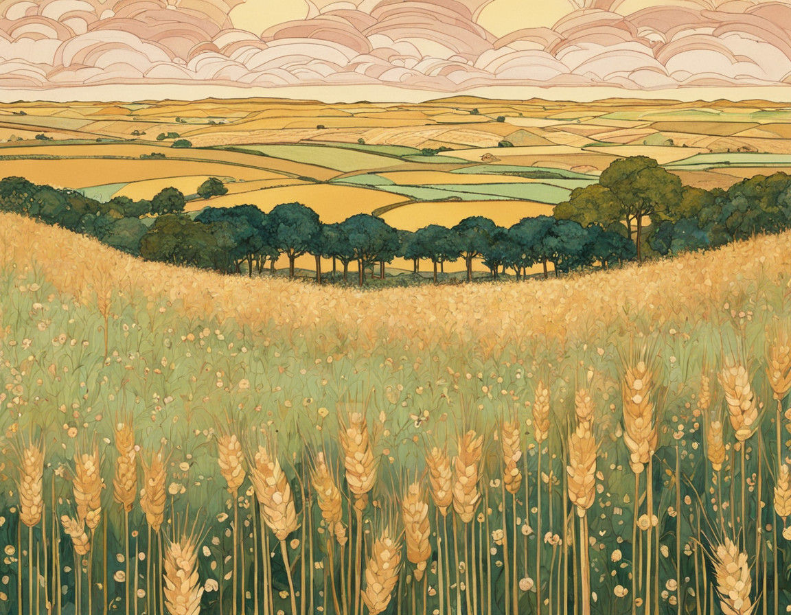 Golden Fields in Whimsical Artistic Style