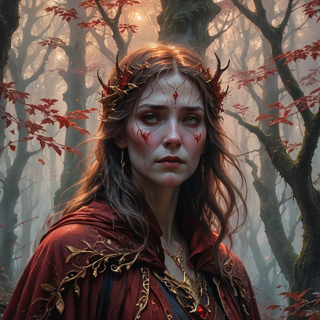 Mystic Figure Sheds Tears of Blood in Dreamscape