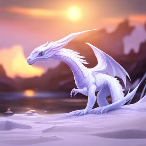 White Baby Dragon on Ethereal Beach