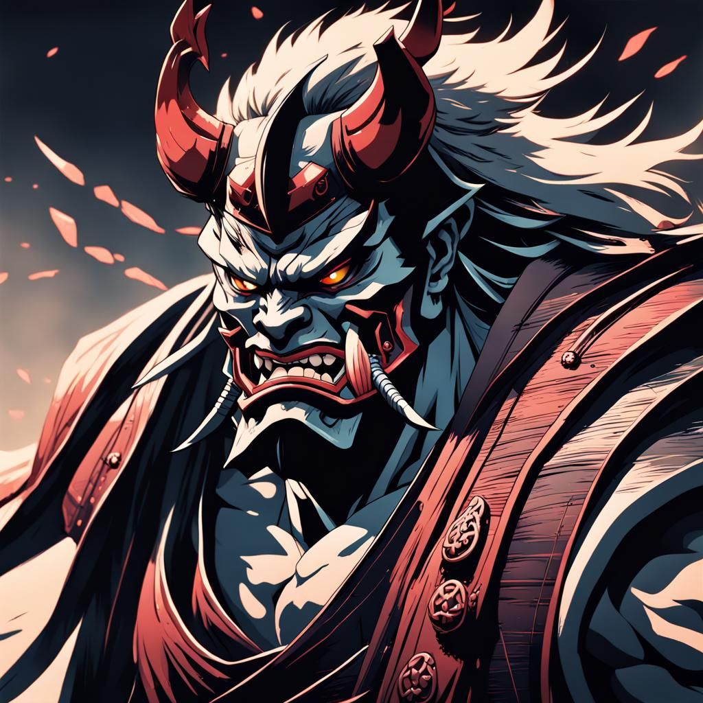 Fantasy Oni Samurai in Cel-Shaded Anime Style
