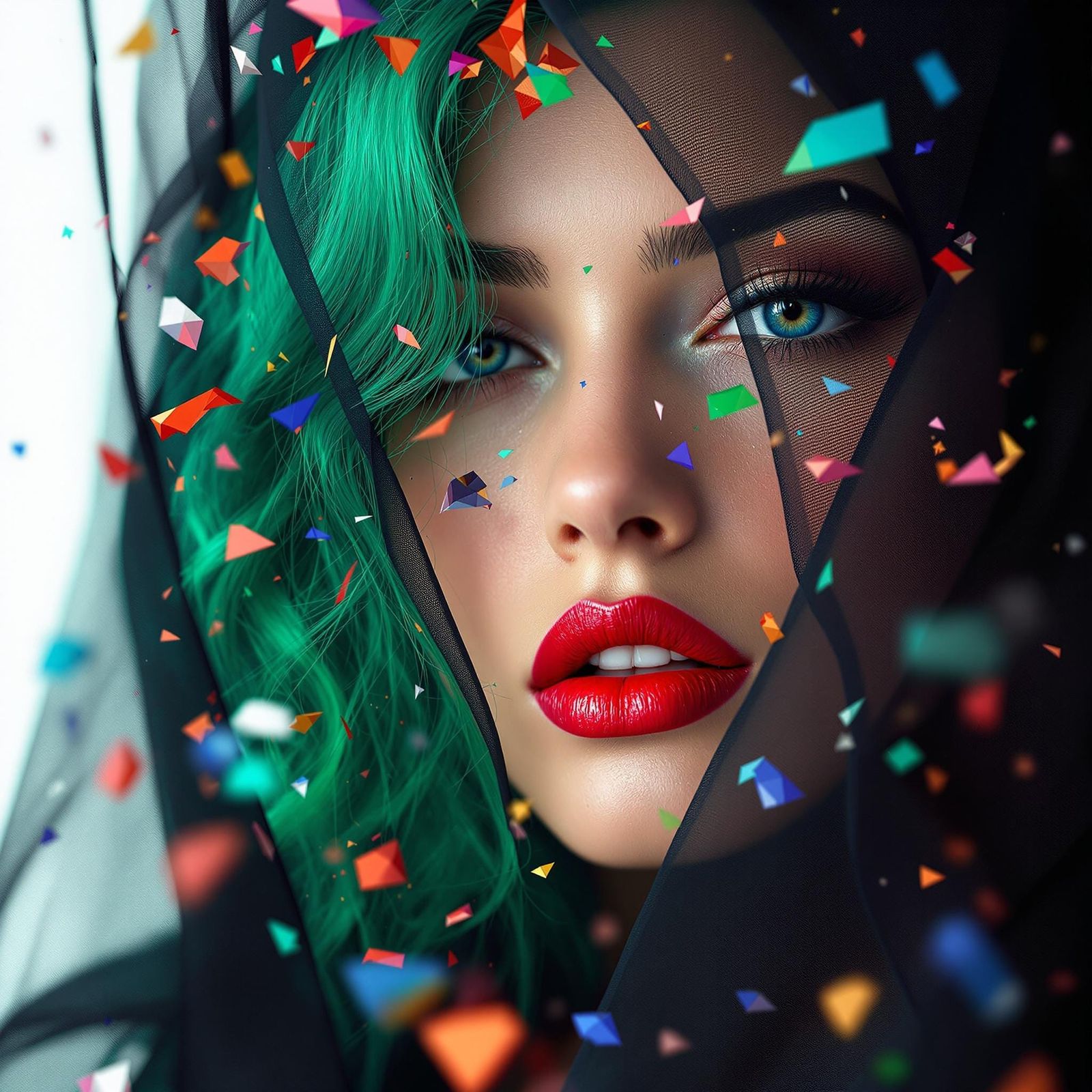 Emerald-Haired Woman in Surreal Digital Portrait