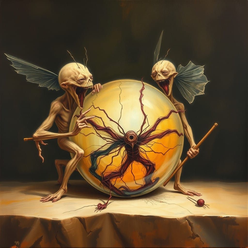 Disturbingly Beautiful Fractured Forms in Warm Gloomy Oil on...