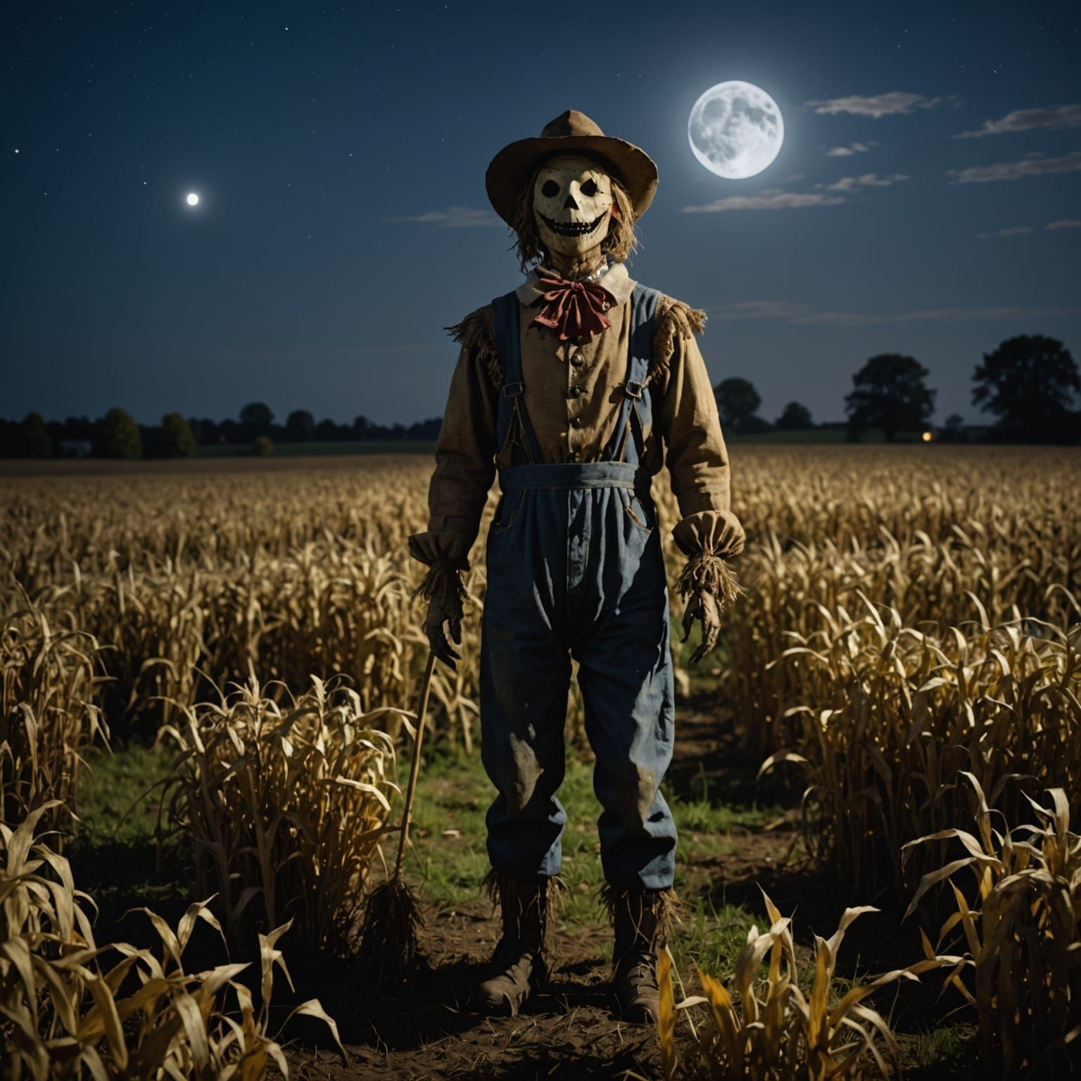 Scarecrow Awakens Under Full Moon