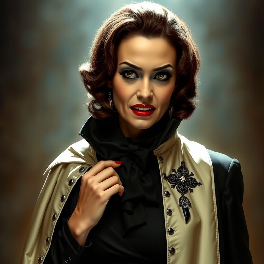 Elegant Vampire Countess in Black Tie Regalia