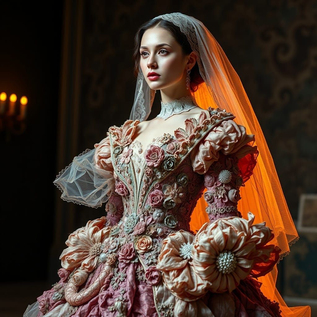 Intricate Textile Art Gown on Woman