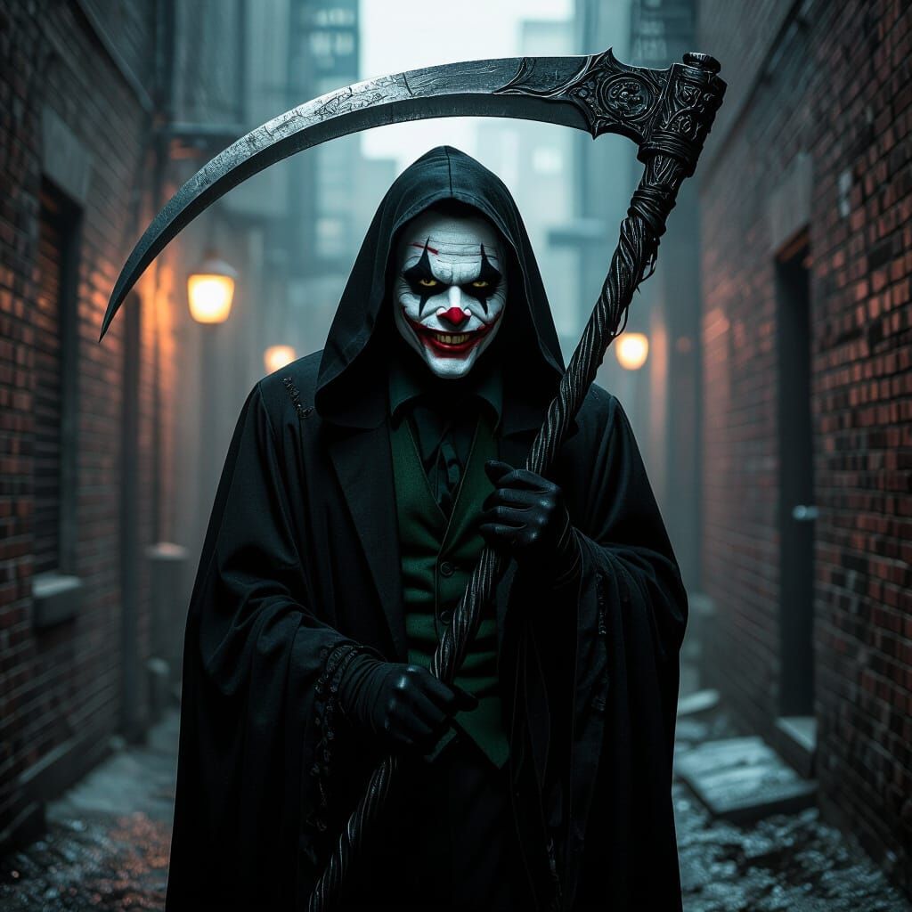 Joker as Grim Reaper in Gotham, Dark Fantasy Art