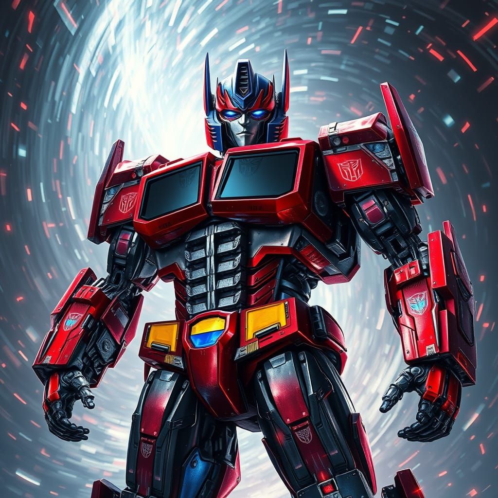 Heroic Cyberpunk Optimus Prime in Dripping Pixel Glitch
