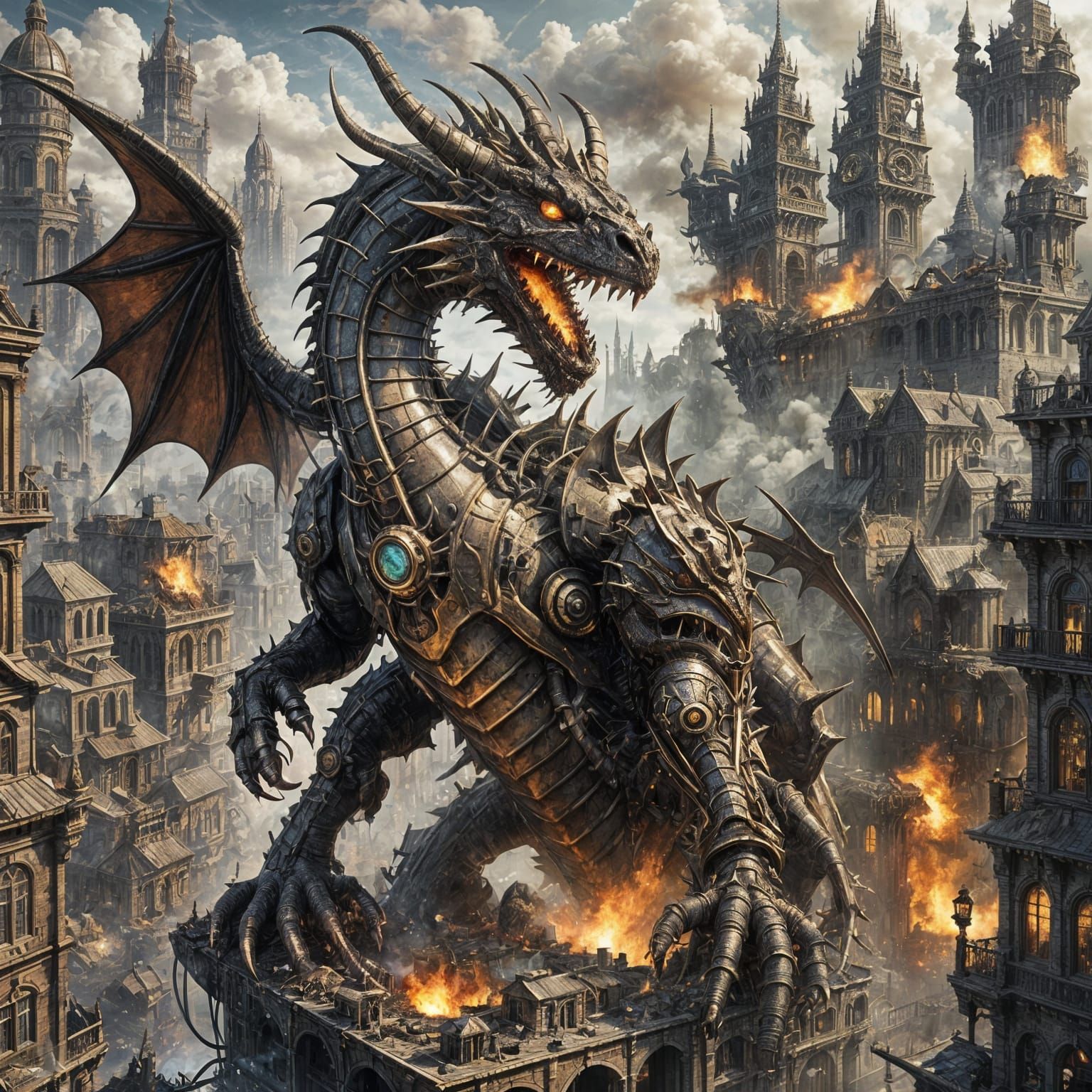 Steampunk Dragon Forged in Fire and Steel