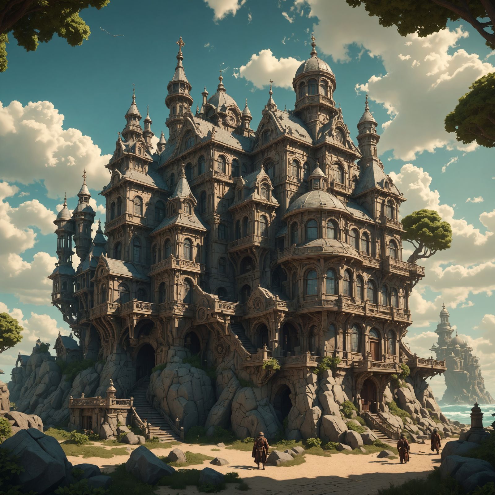 Colossal Golem in Art Nouveau Rococo Architecture