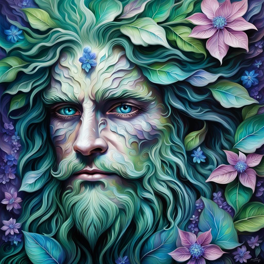 Ethereal Green Man Portrait in Hyperrealistic Style