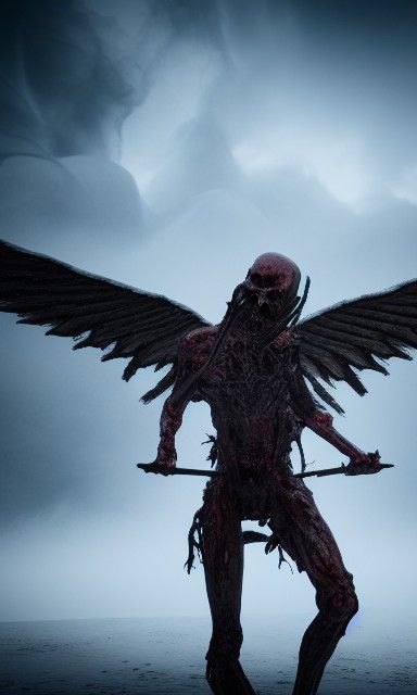 Ultrarealistic Angel of Death in Hellscape