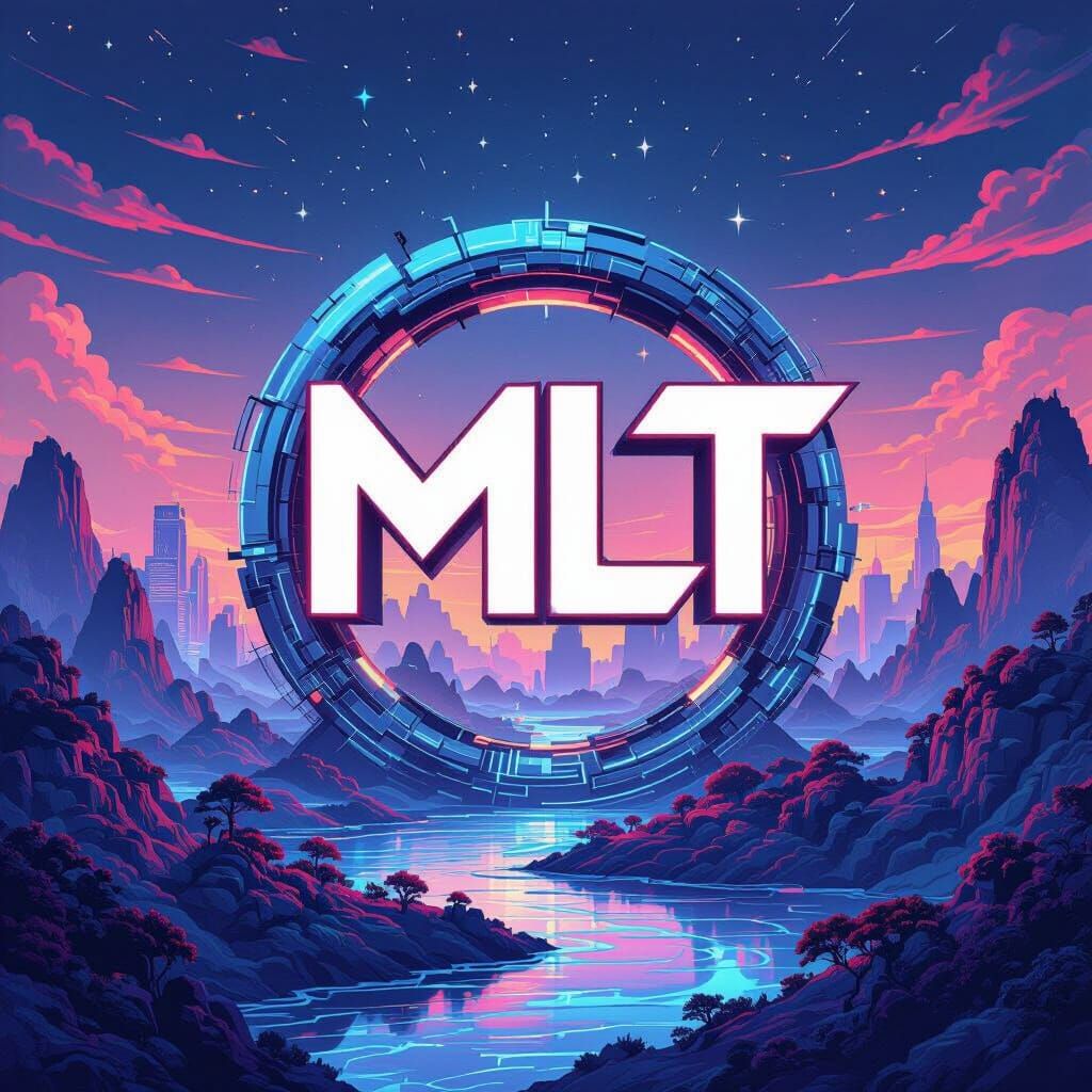 Futuristic MLT Logo in Chinese Landscape, 3D Render
