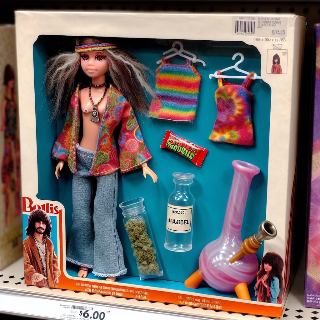 Hippie Fashion Doll Displayed on Store Shelf