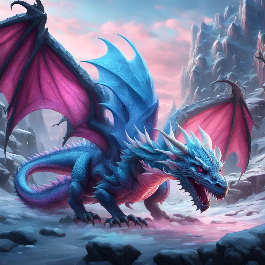 Blue and Pink Ice Dragon Fantasy Concept Art