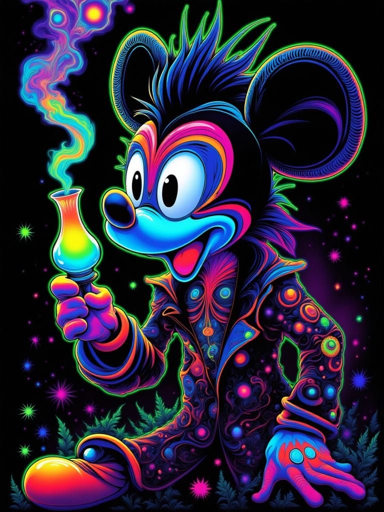 Psychedelic Mickey Mouse in Vintage Blacklight Style