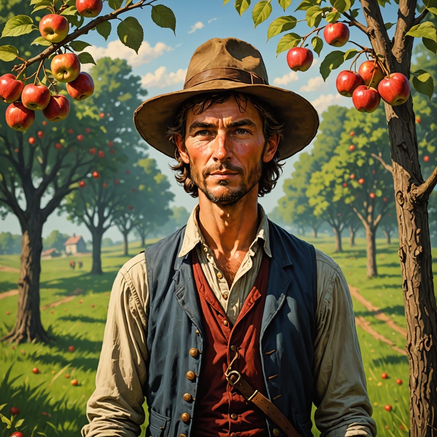 Johnny Appleseed in Folk Art Style