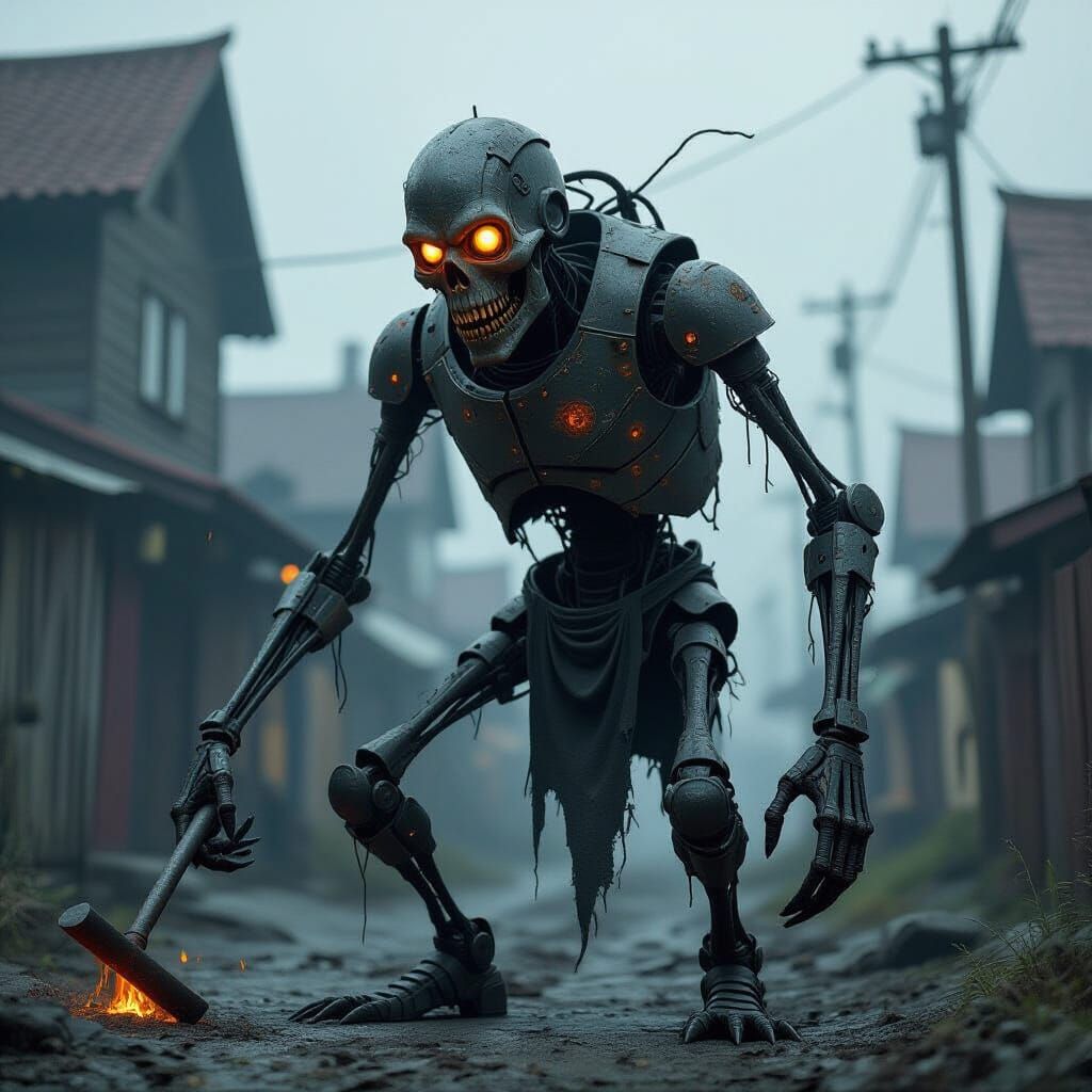 Mechanical Creature with Glowing Eyes