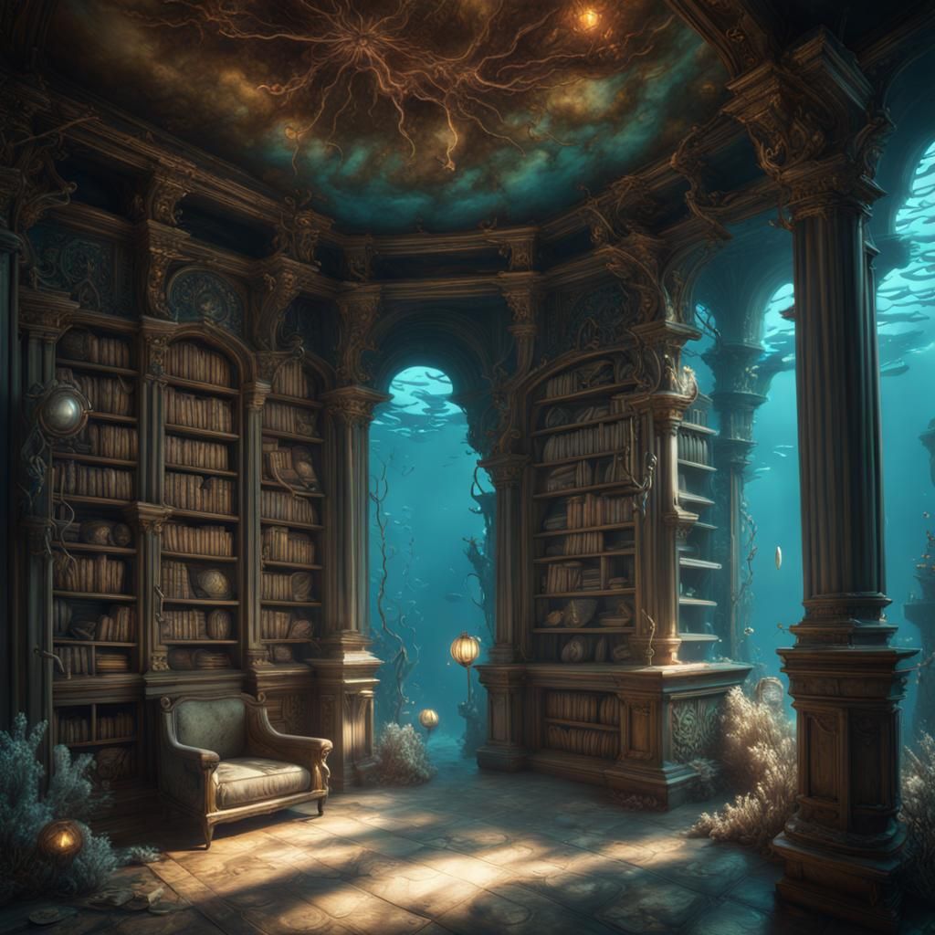 Fantastical Underwater Library in Deep Color