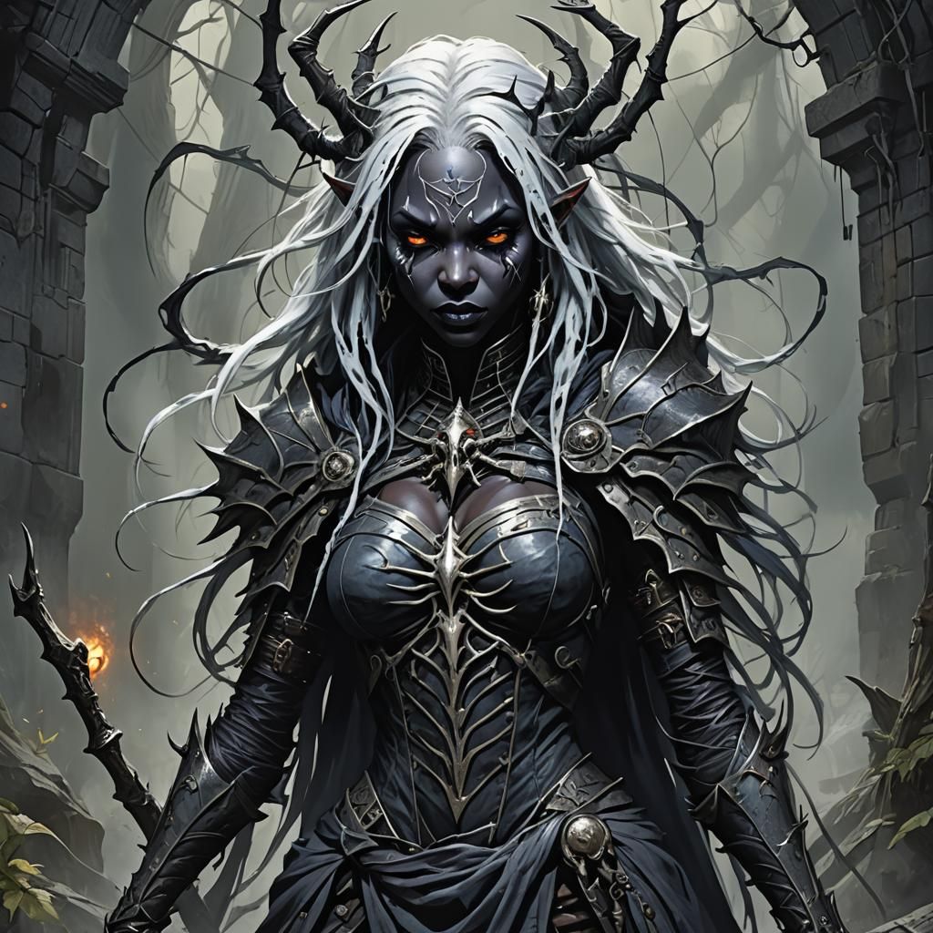 Drow Cleric of Lolth in Beastpunk Style