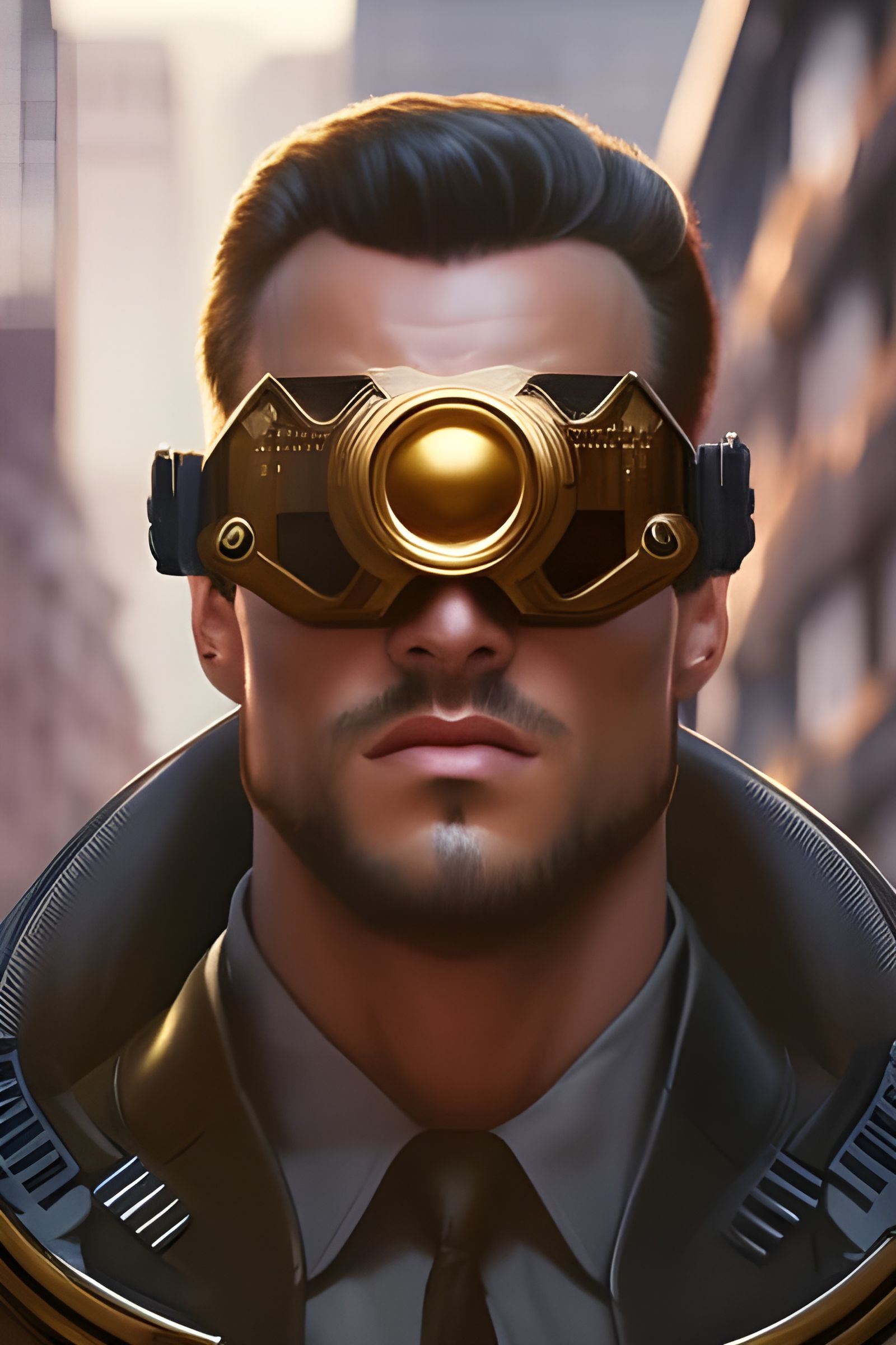 Sci-Fi Cyclops Security Guard Portrait in Gold and Red