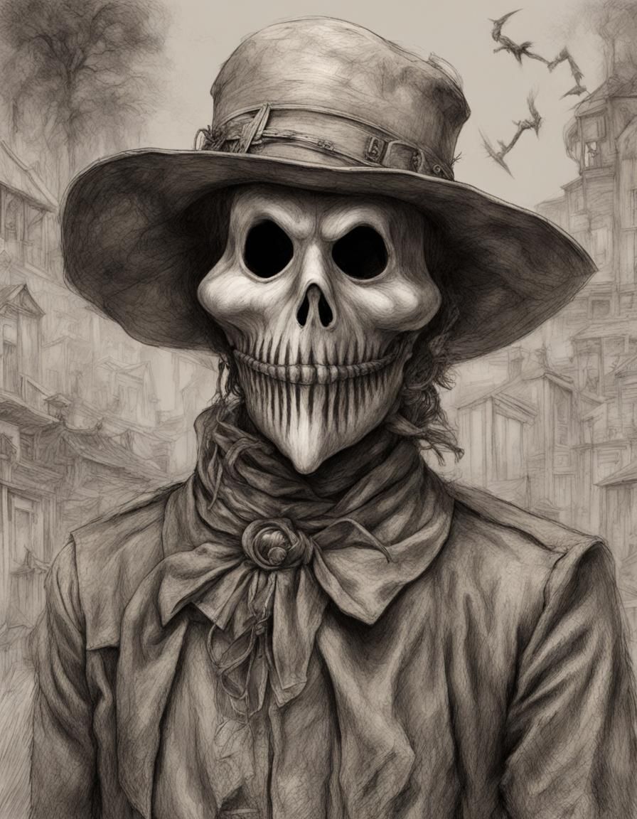WWI Scarecrow in Dark Academia Pencil Sketch