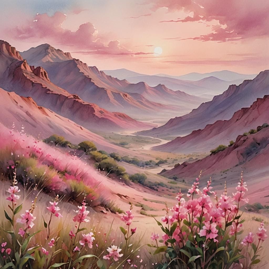 Pink Impressionist Landscape Painting with Soft Hues