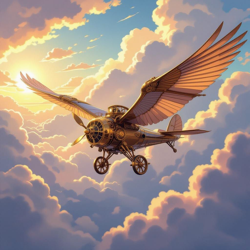 Steampunk Ornithopter Soars Through Anime Sky