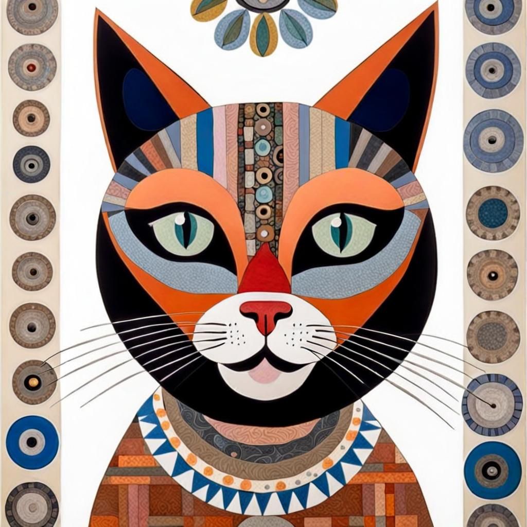 Intricate Cat Artwork in Mixed Artistic Styles