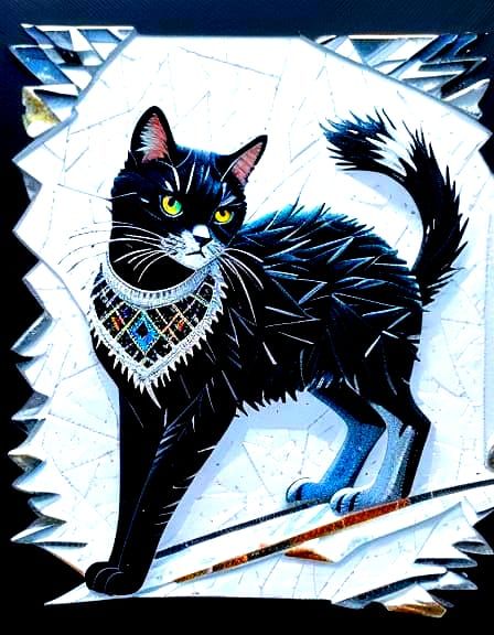 Abstract Contrast: Frozen Lake and Black Cat on Cloth