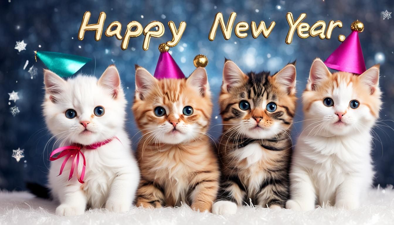 Cute Cats Celebrate New Year 2024
