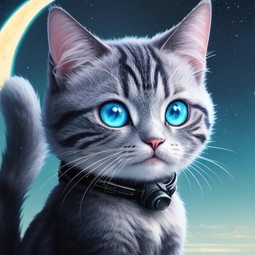 Cat Android Robot on the Moon: Cutepunk Illustration