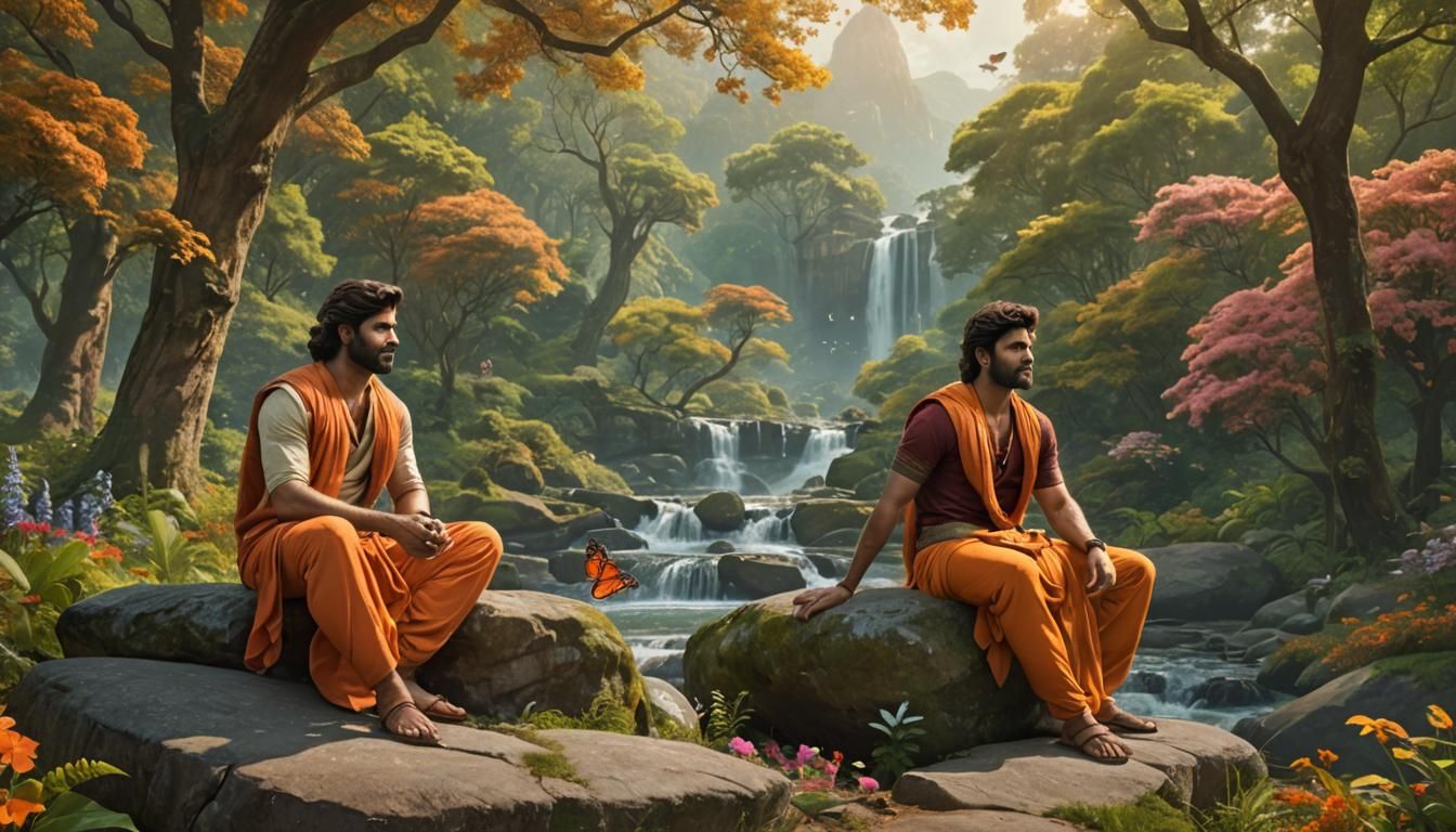 Ancient Rishi and Princess in Enchanted Forest