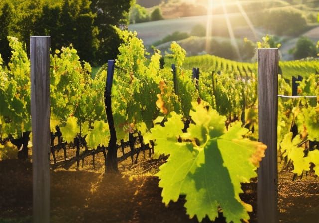 Sunlit Vineyard Grapes in Impressionistic Style