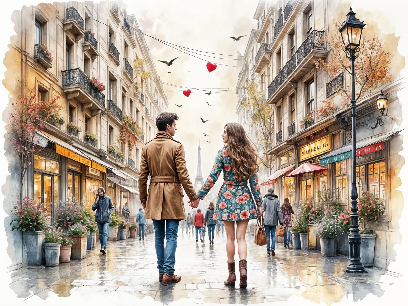 Parisian Winter Morning in Vibrant Ink Drawing Style