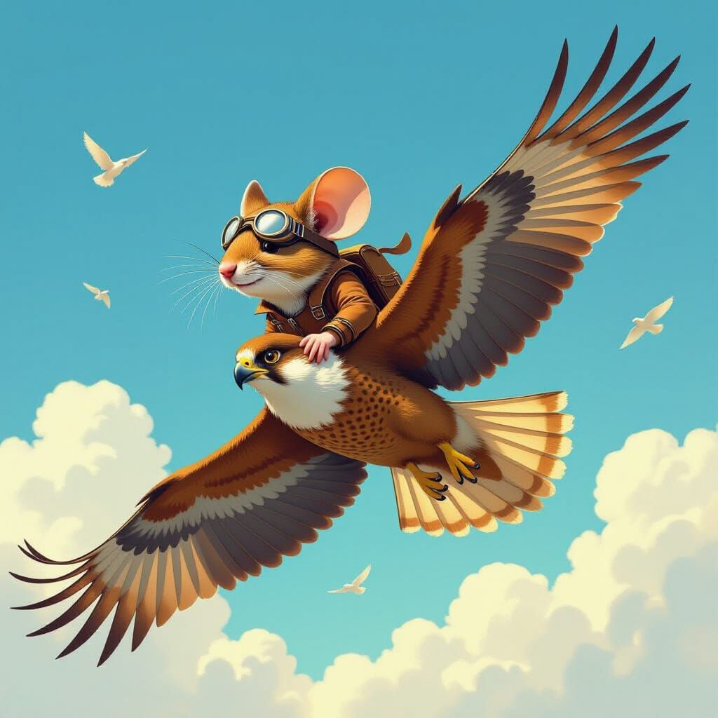 Mouse Rider on Falcon in Golden Light