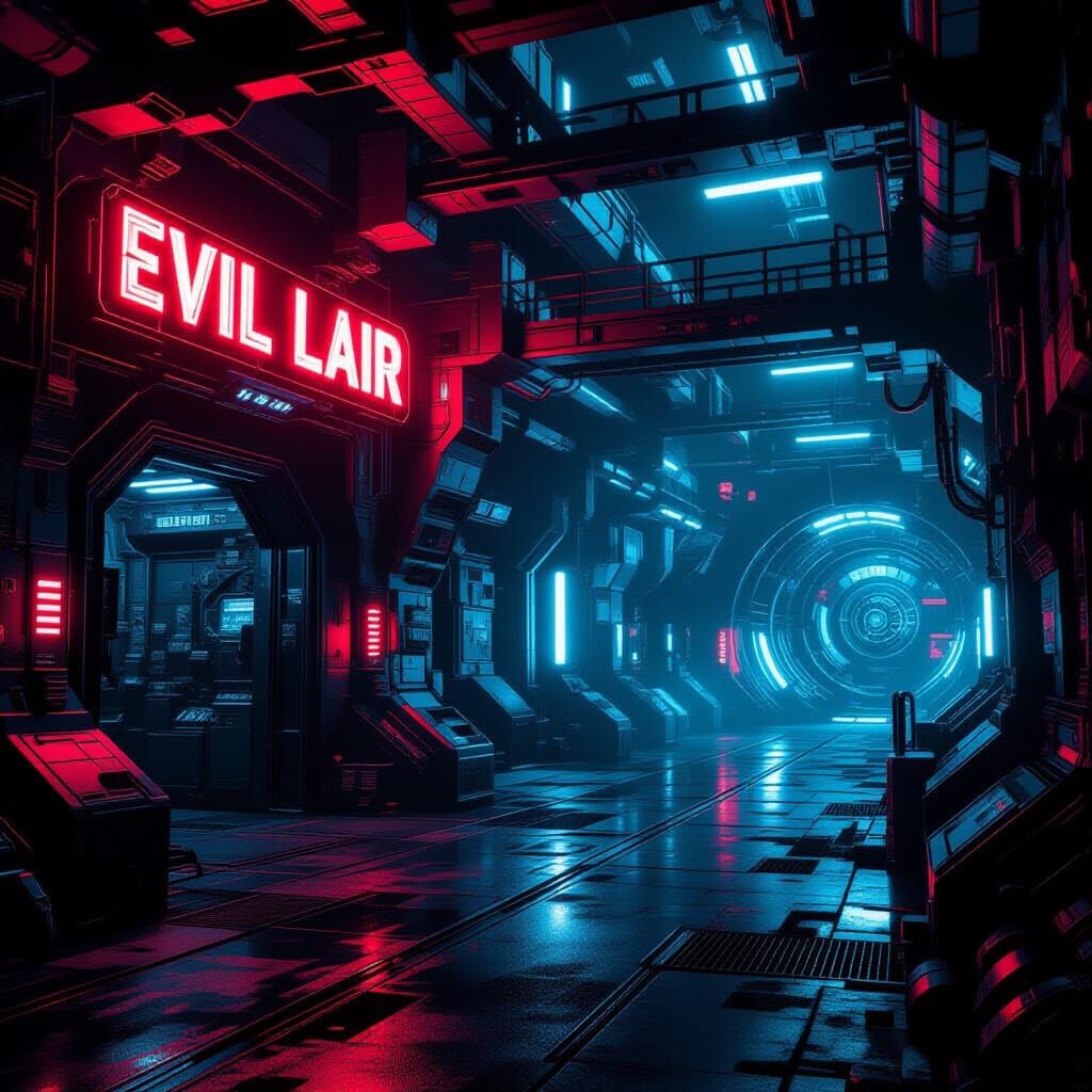 Neon-Drenched Futuristic Evil Lair Landscape