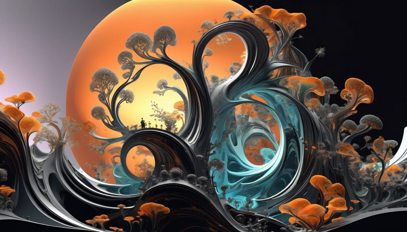 Surreal Abstract 3D Sculpture with Foliage