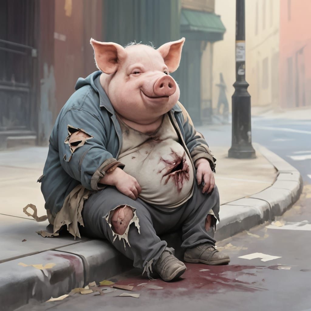 Airbrushed Anthropomorphic Pig in Distress