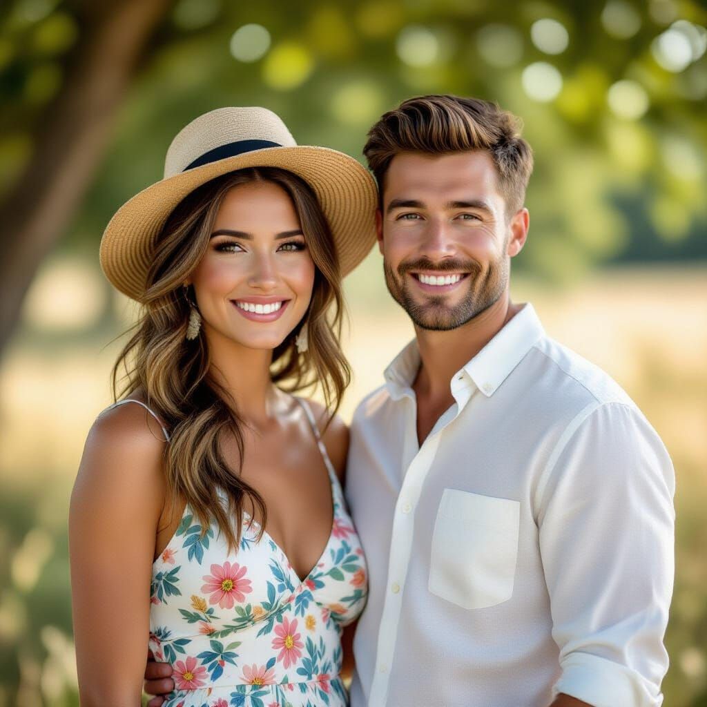 Elegant Couple in Summer Clothes: Vintage Poster Style